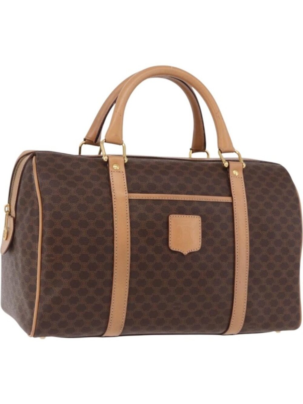 CELINE Macadam Canvas Boston Bag PVC Leather Brown Gold